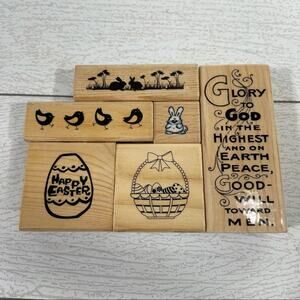 Easter Theme Wood & Rubber Stamp Bundle 6-Piece